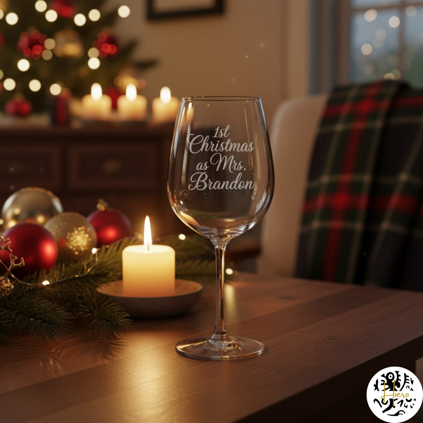 Glassware - Etched Stemmed Wine Glass